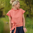 Blouse Camélia Seersucker rayé rouge orangé | Quintessence