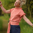 Blouse Camélia – Seersucker rayé rouge orangé - Quintessence