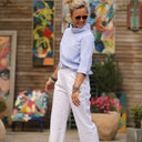 Blouse Catherine en seersucker de coton bleu/blanc - Quintessence