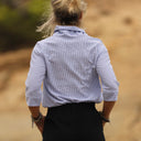 Blouse Catherine en seersucker de coton bleu/blanc - Quintessence