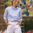 Blouse Catherine en seersucker de coton bleu/blanc - Quintessence