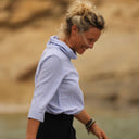 Blouse Catherine en seersucker de coton bleu/blanc - Quintessence