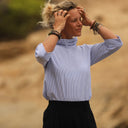 Blouse Catherine en seersucker de coton bleu/blanc - Quintessence