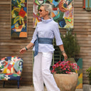 Blouse Catherine en seersucker de coton bleu/blanc - Quintessence