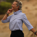 Blouse Catherine en seersucker de coton bleu/blanc - Quintessence