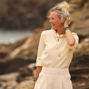 Blouse Catherine en seersucker de coton jaune/blanc - Quintessence