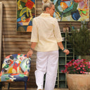 Blouse Catherine en seersucker de coton jaune/blanc - Quintessence