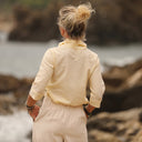 Blouse Catherine en seersucker de coton jaune/blanc - Quintessence