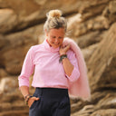 Blouse Catherine en seersucker de coton rose/blanc - Quintessence