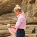Blouse Catherine en seersucker de coton rose/blanc - Quintessence