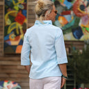 Blouse Catherine en seersucker de coton turquoise/blanc - Quintessence