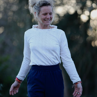 Blouse  Clarisse - Jersey brodé blanc cassé
