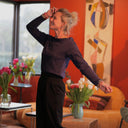 Blouse Clarisse - Jersey brodé bleu nuit - Quintessence