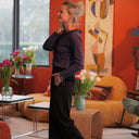 Blouse Clarisse - Jersey brodé bleu nuit - Quintessence