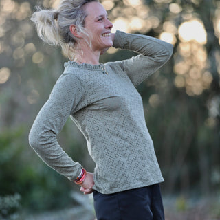 Blouse  Clarisse - Jersey brodé kaki