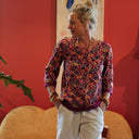 Blouse Constance — Coton crépuscule épicé & bandes lin bougainvillier - Quintessence