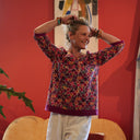 Blouse Constance — Coton crépuscule épicé & bandes lin bougainvillier - Quintessence