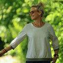 Blouse Constance — Coton seersucker rayé kaki & bandes lin kaki - Quintessence