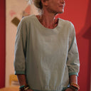 Blouse Constance — Coton vert d'eau & bandes vert sauge - Quintessence