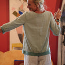 Blouse Constance — Coton vert d'eau & bandes vert sauge - Quintessence