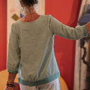 Blouse Constance — Coton vert d'eau & bandes vert sauge - Quintessence