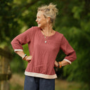 Blouse Constance — Double gaze terracotta & bandes armuré rose poudré - Quintessence