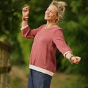 Blouse Constance — Double gaze terracotta & bandes armuré rose poudré - Quintessence