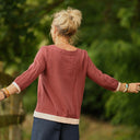 Blouse Constance — Double gaze terracotta & bandes armuré rose poudré - Quintessence