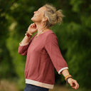 Blouse Constance — Double gaze terracotta & bandes armuré rose poudré - Quintessence