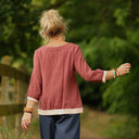 Blouse Constance — Double gaze terracotta & bandes armuré rose poudré - Quintessence