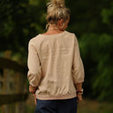 Blouse Constance — Lin beige & bandes rose poudré - Quintessence