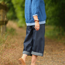 Blouse Constance — Lin majorelle & bandes bleu océan - Quintessence