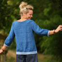 Blouse Constance — Lin majorelle & bandes bleu océan - Quintessence