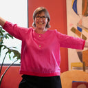 Blouse Constance — Lin rose fuchsia & bandes coquelicot - Quintessence