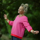 Blouse Constance — Lin rose fuchsia & bandes coquelicot - Quintessence