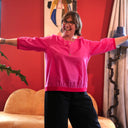 Blouse Constance — Lin rose fuchsia & bandes coquelicot - Quintessence