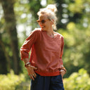 Blouse Constance — Lin terracotta & bandes terre de Sienne - Quintessence