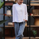 Blouse Dorine manches longues — Double gaze de coton blanche - Quintessence