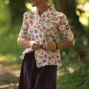 Blouse Dorine satin de coton parfum de printemps - Quintessence