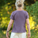 Blouse Emeline en double gaze coton aubergine porté | atelier à Roubaix