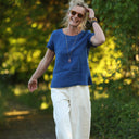 Blouse Emeline en lin bleu majorelle | Quintessence