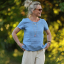 Blouse Emeline en lin bleu méditerranéen | Quintessence