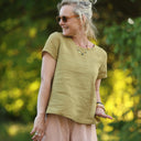 Blouse Emeline en lin vert kiwi | Quintessence