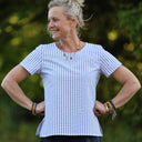 Blouse Emeline seersucker de coton rayé océan Made in France | Quintessence