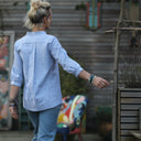 Blouse Isabeau - coton/lin rayé bleu - Quintessence