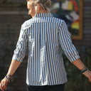 Blouse Isabeau - seersucker large rayure bleu/blanc - Quintessence