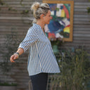 Blouse Isabeau - seersucker large rayure bleu/blanc - Quintessence