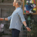 Blouse Isabeau - seersucker large rayure bleu/blanc - Quintessence