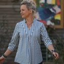 Blouse Isabeau - seersucker large rayure bleu/blanc - Quintessence