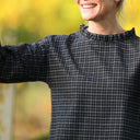 Blouse Janelle – Flanelle tartan noir, ivoire et camel - Quintessence